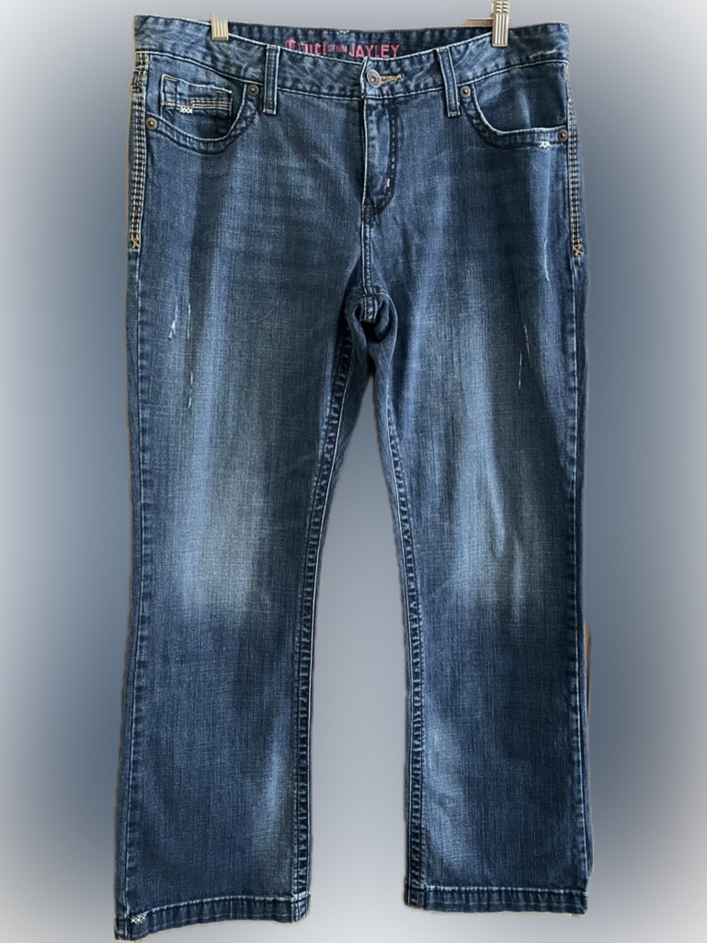 Jayley Women's Mid-Rise Straight Jeans in Dark Blue Wash